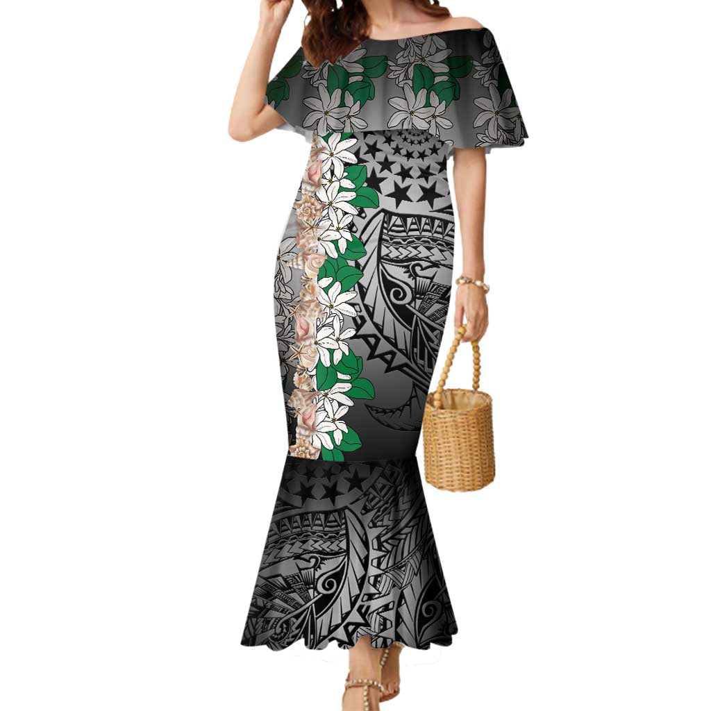Cook Islands Tiare Maori With Conch Shell Mermaid Dress Pasifika Fest Polynesian Tattoo Black