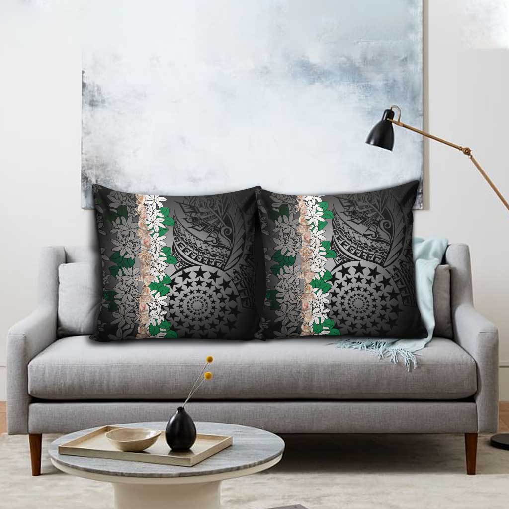 Cook Islands Tiare Maori With Conch Shell Pillow Cover Pasifika Fest Polynesian Tattoo Black