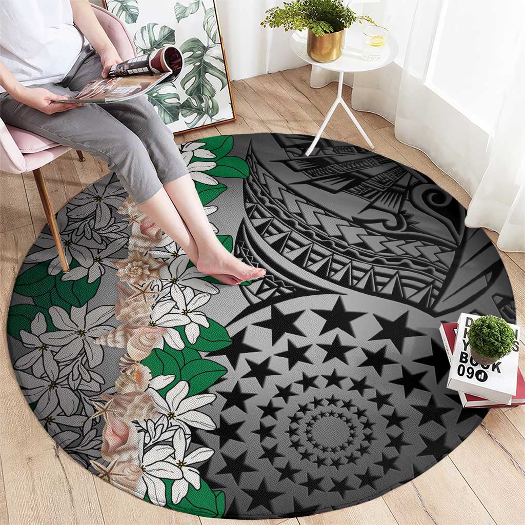 Cook Islands Tiare Maori With Conch Shell Round Carpet Pasifika Fest Polynesian Tattoo Black
