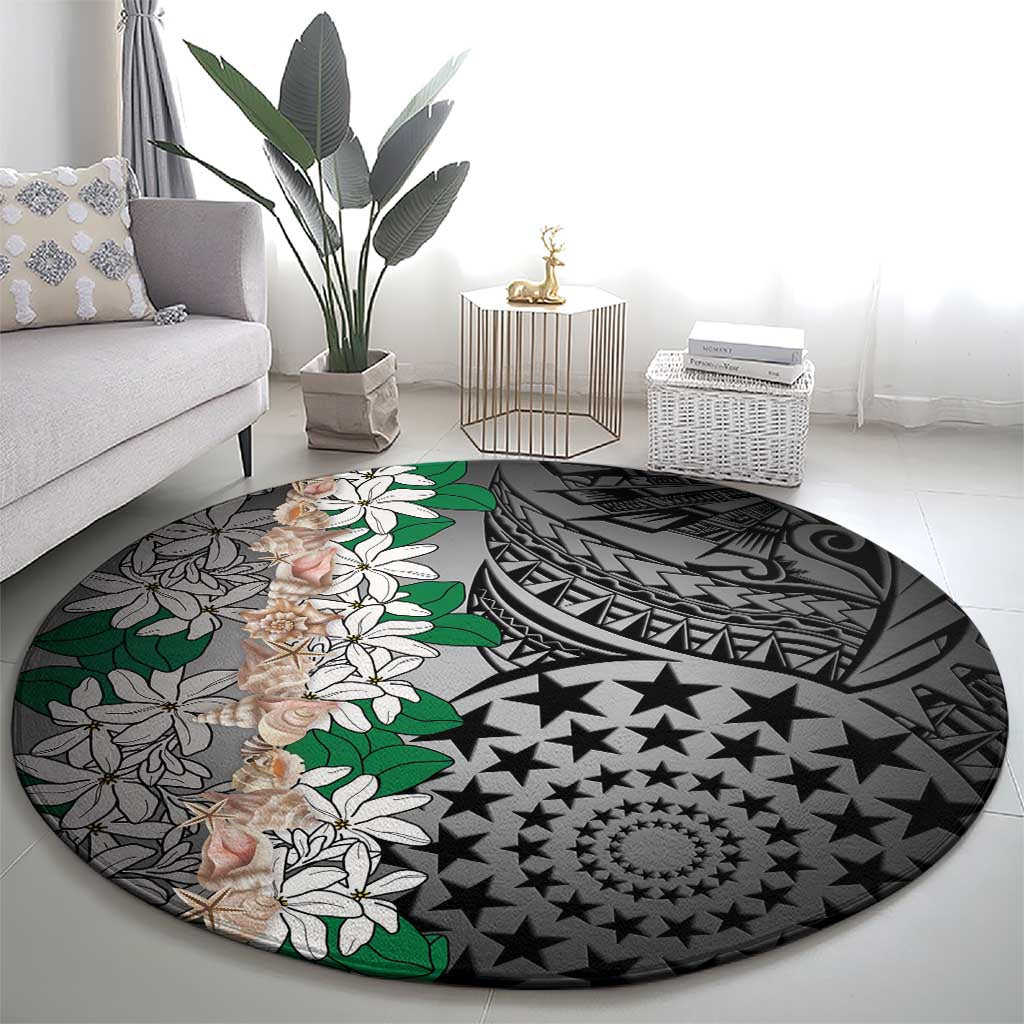 Cook Islands Tiare Maori With Conch Shell Round Carpet Pasifika Fest Polynesian Tattoo Black