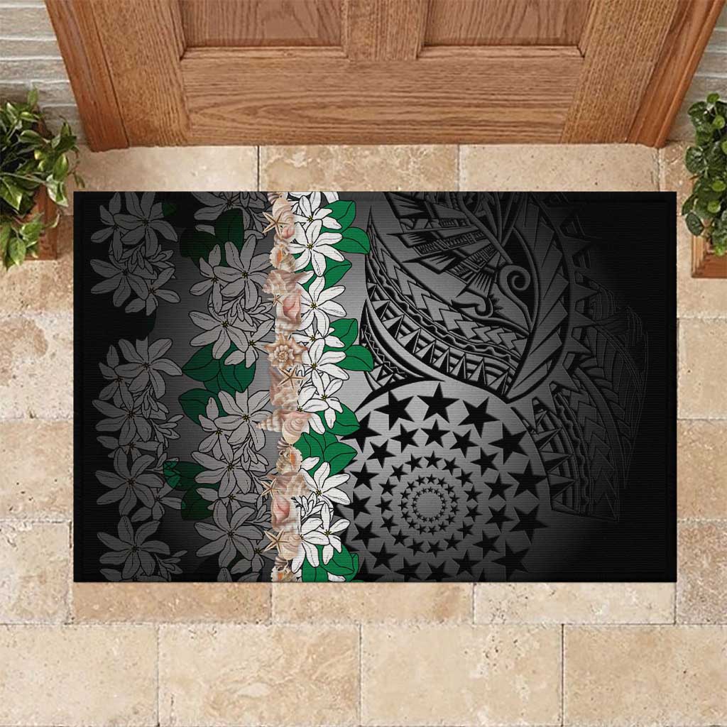 Cook Islands Tiare Maori With Conch Shell Rubber Doormat Pasifika Fest Polynesian Tattoo Black