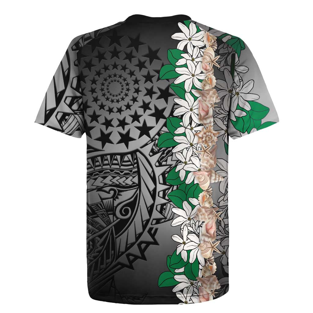 Cook Islands Tiare Maori With Conch Shell Rugby Jersey Pasifika Fest Polynesian Tattoo Black