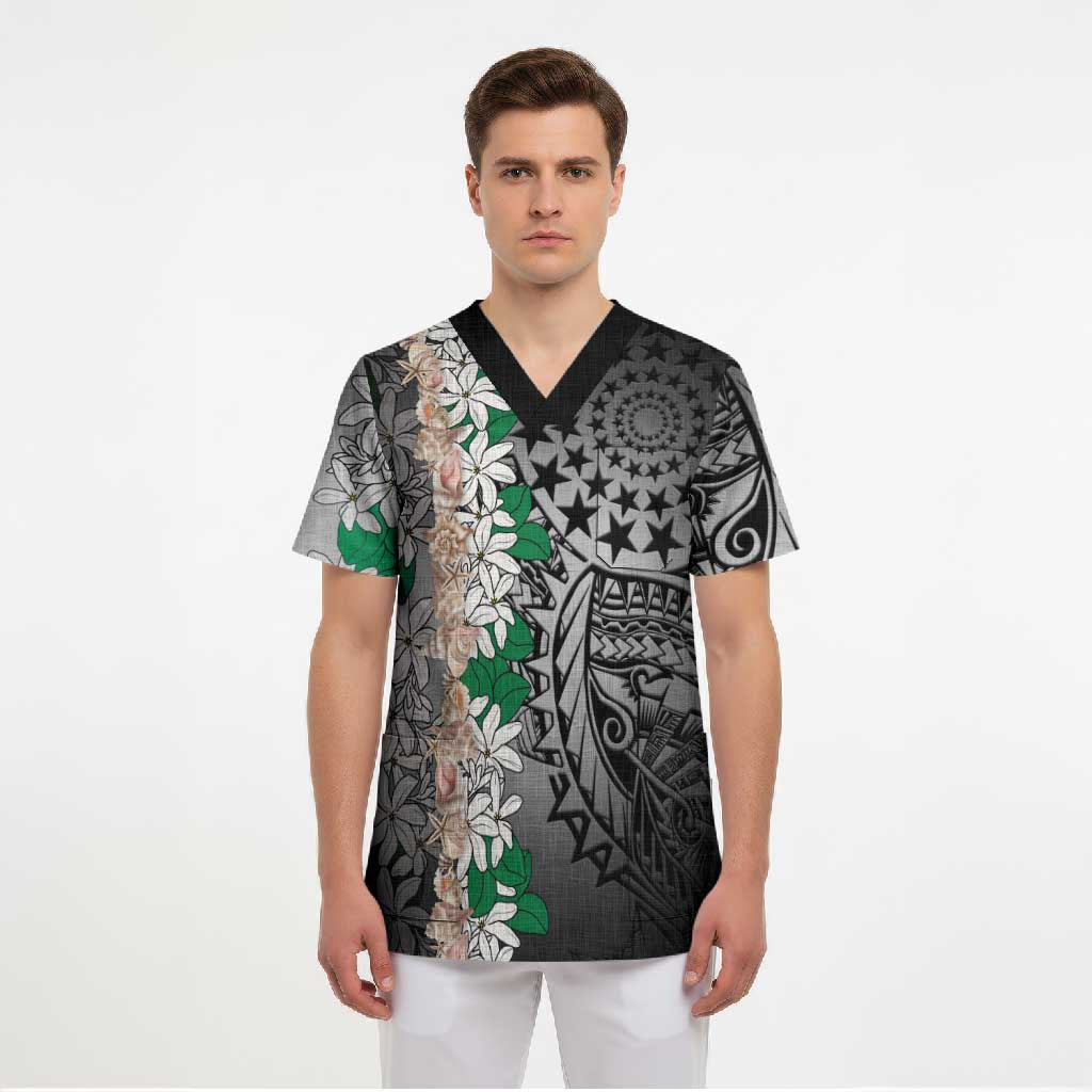 Cook Islands Tiare Maori With Conch Shell Scrub Top Pasifika Fest Polynesian Tattoo Black