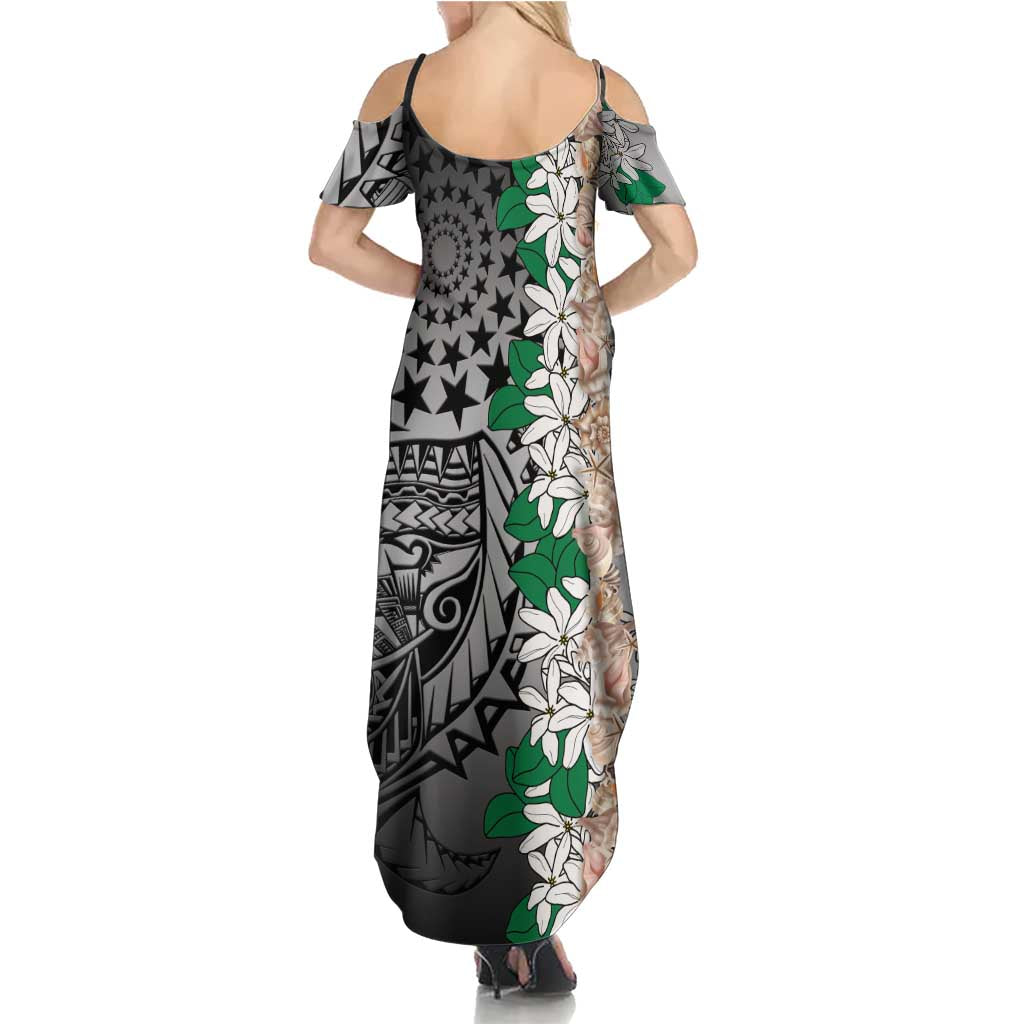Cook Islands Tiare Maori With Conch Shell Summer Maxi Dress Pasifika Fest Polynesian Tattoo Black