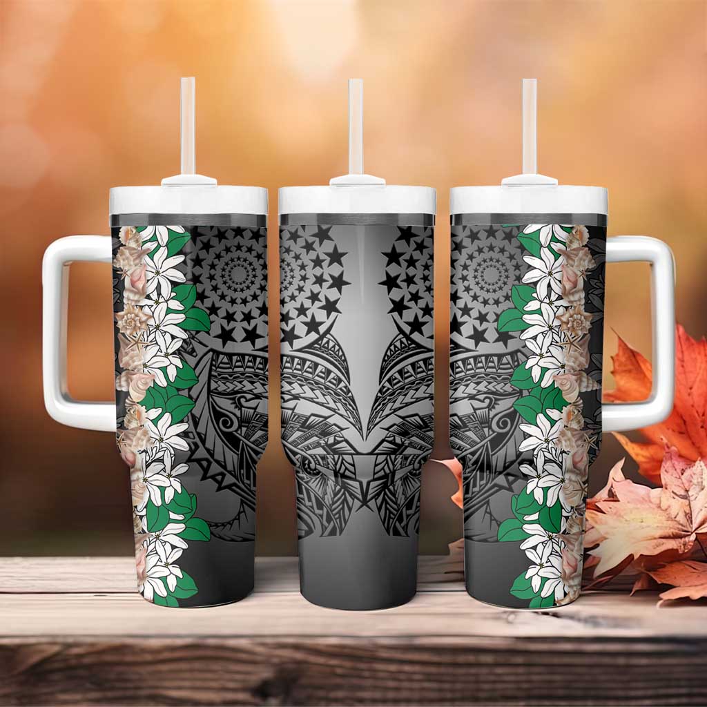 Cook Islands Tiare Maori With Conch Shell Tumbler With Handle Pasifika Fest Polynesian Tattoo Black