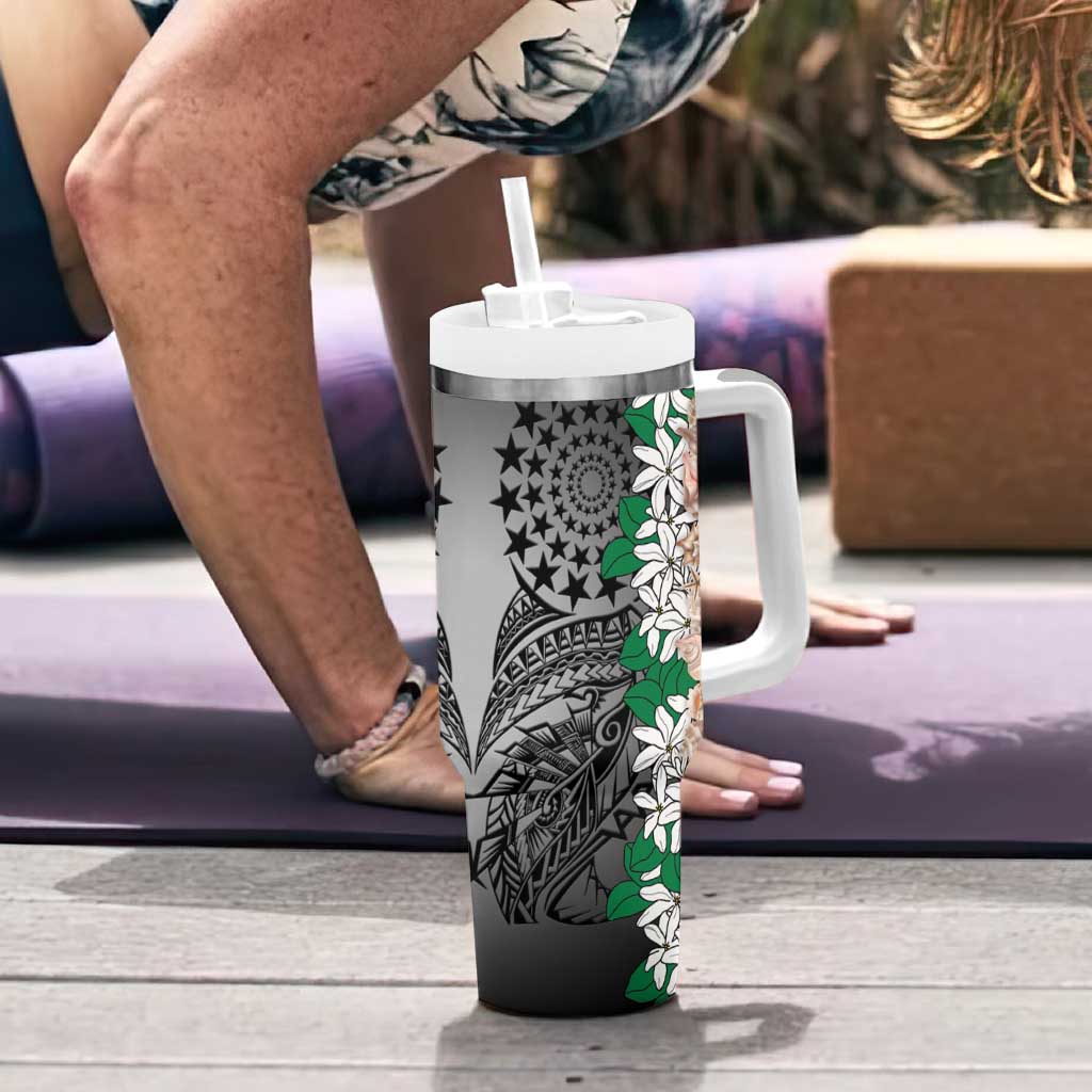 Cook Islands Tiare Maori With Conch Shell Tumbler With Handle Pasifika Fest Polynesian Tattoo Black