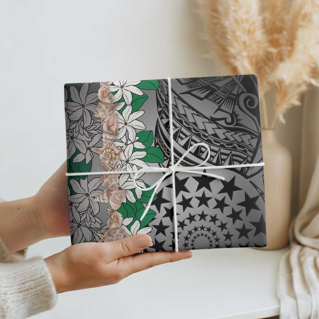 Cook Islands Tiare Maori With Conch Shell Wrapping Paper Pasifika Fest Polynesian Tattoo Black