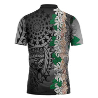 Cook Islands Tiare Maori With Conch Shell Zipper Polo Shirt Pasifika Fest Polynesian Tattoo Black