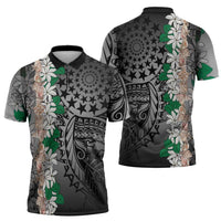 Cook Islands Tiare Maori With Conch Shell Zipper Polo Shirt Pasifika Fest Polynesian Tattoo Black