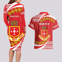 Personalised Kolisi Tonga College Atele Couples Matching Long Sleeve Bodycon Dress and Hawaiian Shirt Mate Maa Tonga 142 Years Anniversary