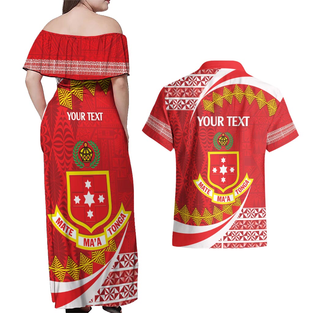 Personalised Kolisi Tonga College Atele Couples Matching Off Shoulder Maxi Dress and Hawaiian Shirt Mate Maa Tonga 142 Years Anniversary