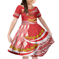 Personalised Kolisi Tonga College Atele Family Matching Puletasi and Hawaiian Shirt Mate Maa Tonga 142 Years Anniversary LT14 Daughter's Dress Red - Polynesian Pride