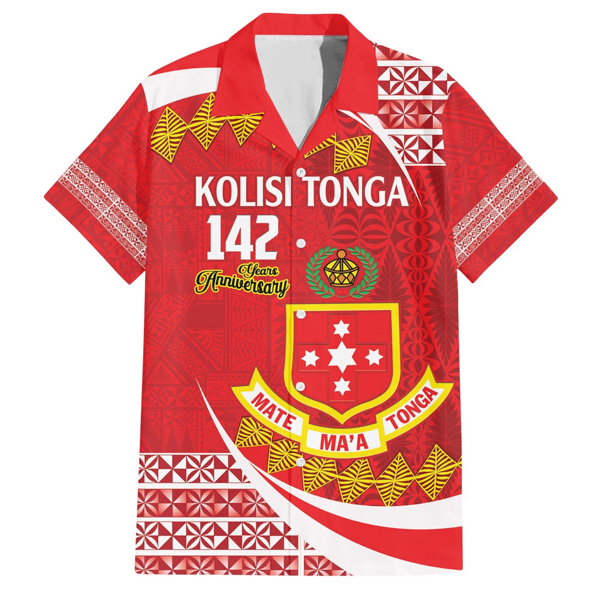 Personalised Kolisi Tonga College Atele Family Matching Puletasi and Hawaiian Shirt Mate Maa Tonga 142 Years Anniversary LT14 Dad's Shirt - Short Sleeve Red - Polynesian Pride