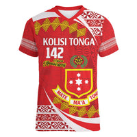 Personalised Kolisi Tonga College Atele Women V-Neck T-Shirt Mate Maa Tonga 142 Years Anniversary LT14 Female Red - Polynesian Pride
