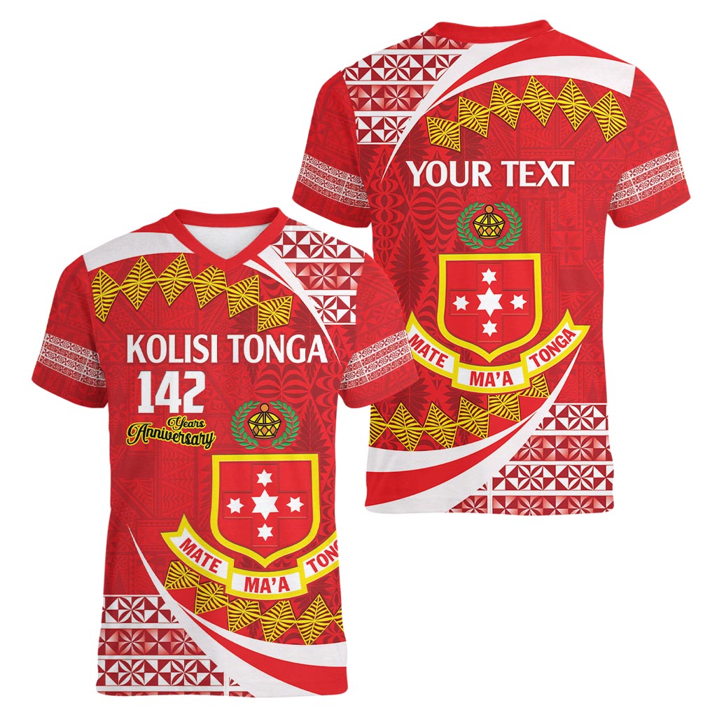 Personalised Kolisi Tonga College Atele Women V-Neck T-Shirt Mate Maa Tonga 142 Years Anniversary LT14 - Polynesian Pride