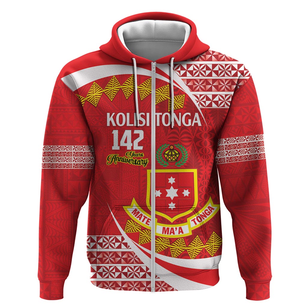 Personalised Kolisi Tonga College Atele Zip Hoodie Mate Maa Tonga 142 Years Anniversary LT14 Zip Hoodie Red - Polynesian Pride