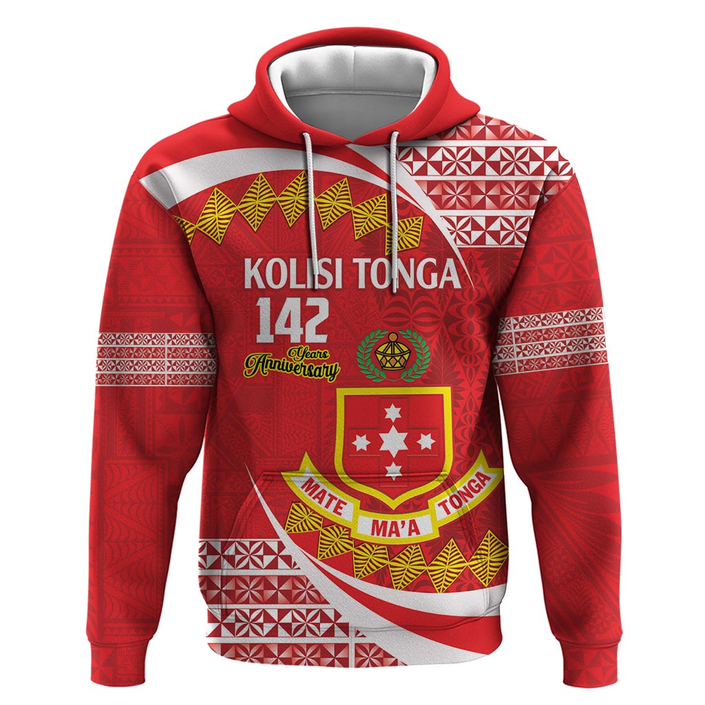 Personalised Kolisi Tonga College Atele Zip Hoodie Mate Maa Tonga 142 Years Anniversary LT14 Pullover Hoodie Red - Polynesian Pride