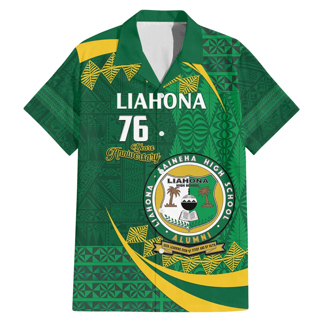 Personalised Tonga Liahona-Saineha High School Family Matching Mermaid Dress and Hawaiian Shirt Happy 76 Years Anniversary