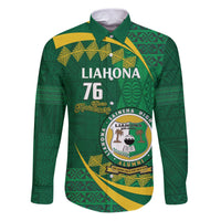 Personalised Tonga Liahona-Saineha High School Family Matching Puletasi and Hawaiian Shirt Happy 76 Years Anniversary LT14 Dad's Shirt - Long Sleeve Green - Polynesian Pride