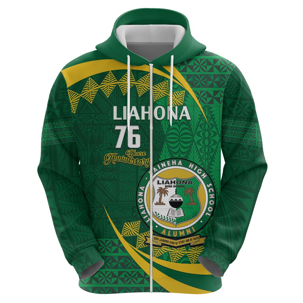 Personalised Tonga Liahona-Saineha High School Zip Hoodie Happy 76 Years Anniversary LT14 - Polynesian Pride