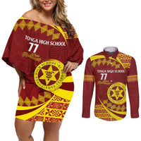 Personalised Tonga High School Couples Matching Off Shoulder Short Dress and Long Sleeve Button Shirt Happy 77 Years Anniversary