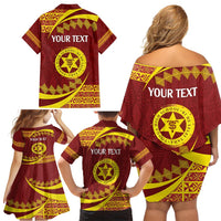 Personalised Tonga High School Family Matching Off Shoulder Short Dress and Hawaiian Shirt Happy 77 Years Anniversary