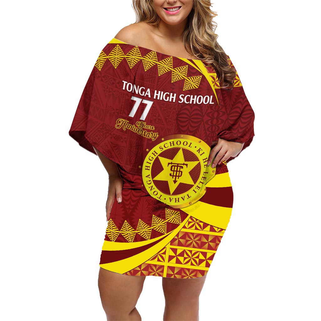 Personalised Tonga High School Family Matching Off Shoulder Short Dress and Hawaiian Shirt Happy 77 Years Anniversary