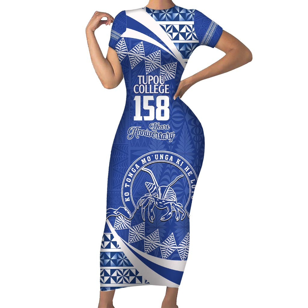 Personalised Tonga Tupou College Toloa Family Matching Short Sleeve Bodycon Dress and Hawaiian Shirt Happy 158 Years Anniversary