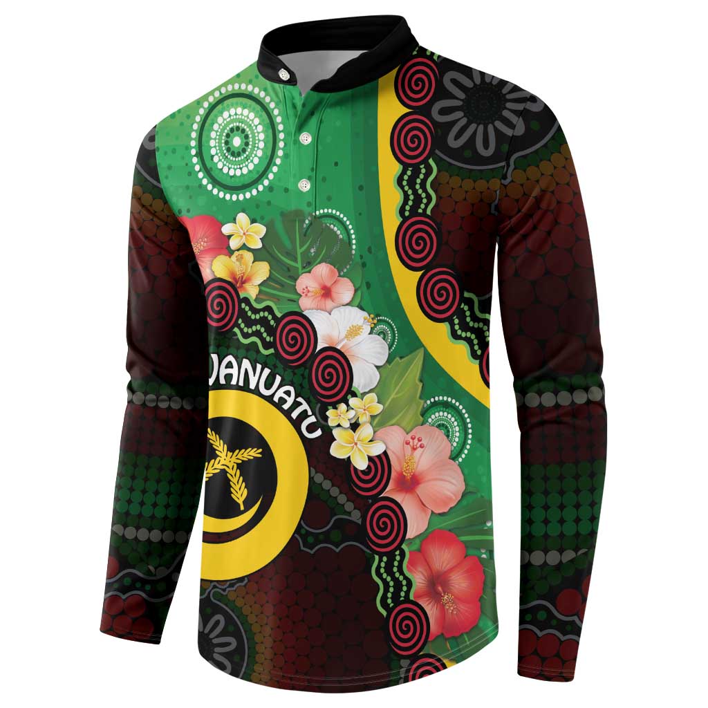 Long God Yumi Stanap Vanuatu Button Sweatshirt Tropical Flowers Aboriginal Pattern