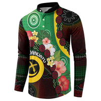 Long God Yumi Stanap Vanuatu Button Sweatshirt Tropical Flowers Aboriginal Pattern