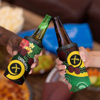 Long God Yumi Stanap Vanuatu 4 in 1 Can Cooler Tumbler Tropical Flowers Aboriginal Pattern