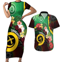 Long God Yumi Stanap Vanuatu Couples Matching Short Sleeve Bodycon Dress and Hawaiian Shirt Tropical Flowers Aboriginal Pattern