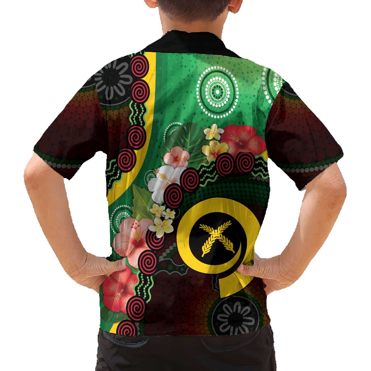 Long God Yumi Stanap Vanuatu Family Matching Off The Shoulder Long Sleeve Dress and Hawaiian Shirt Tropical Flowers Aboriginal Pattern