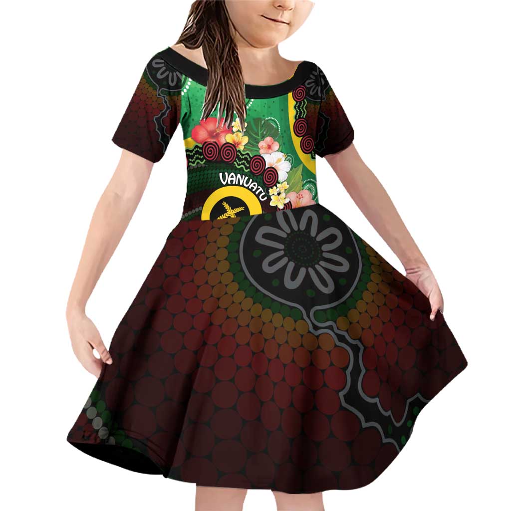 Long God Yumi Stanap Vanuatu Family Matching Off Shoulder Short Dress and Hawaiian Shirt Tropical Flowers Aboriginal Pattern