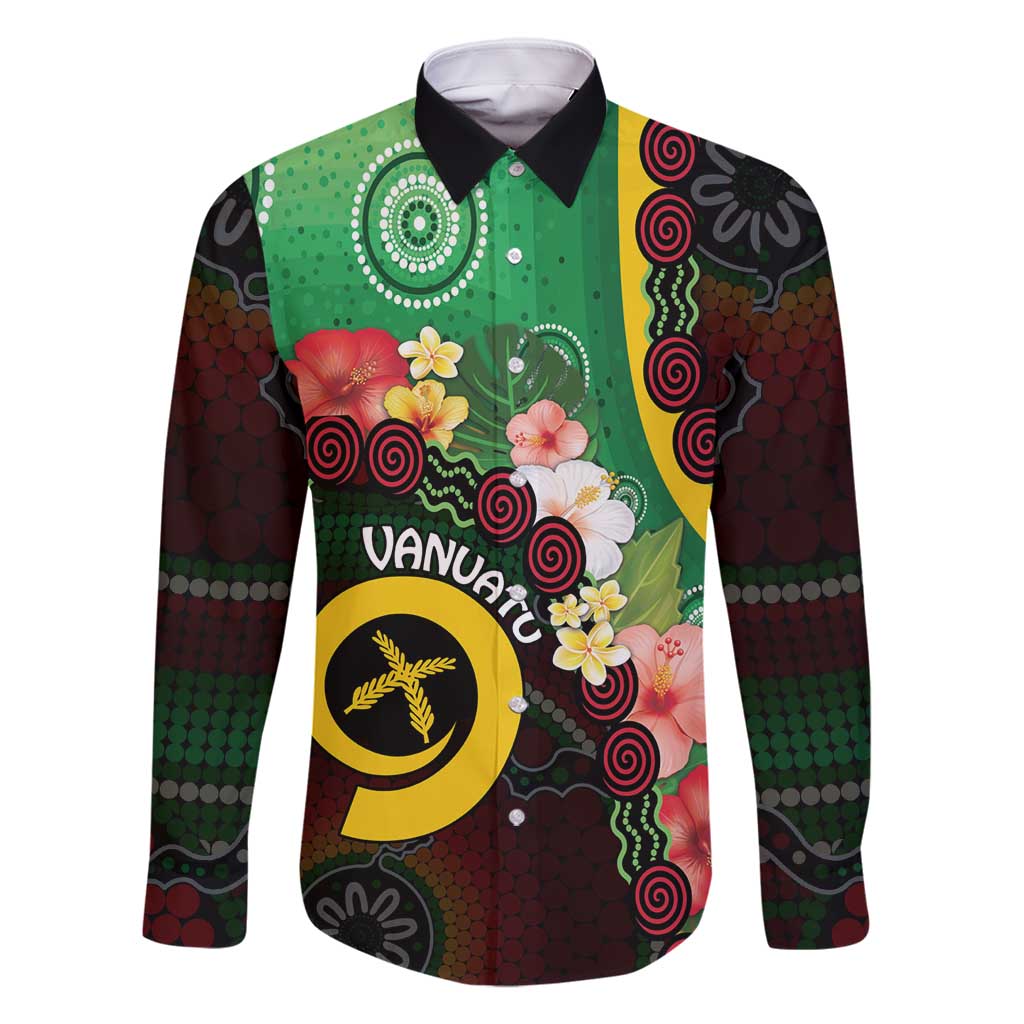 Long God Yumi Stanap Vanuatu Family Matching Off Shoulder Short Dress and Hawaiian Shirt Tropical Flowers Aboriginal Pattern