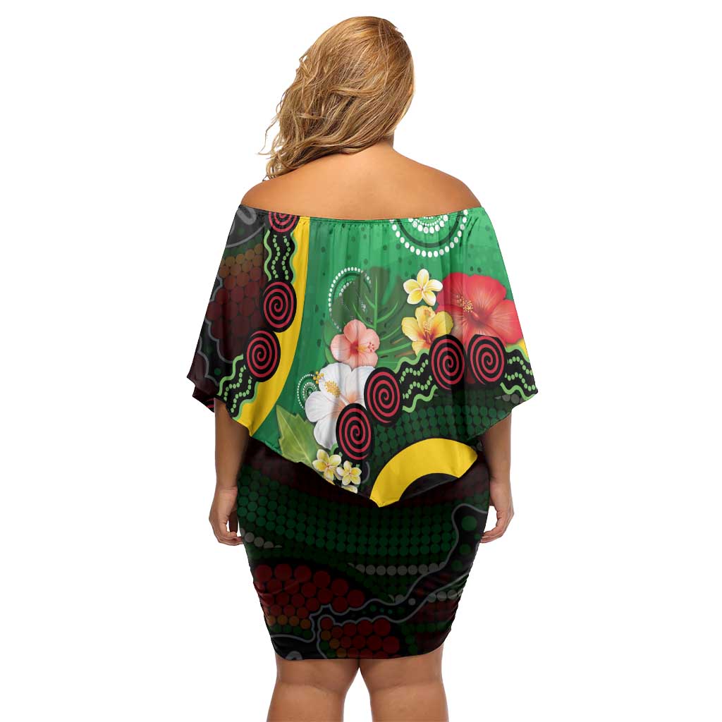 Long God Yumi Stanap Vanuatu Family Matching Off Shoulder Short Dress and Hawaiian Shirt Tropical Flowers Aboriginal Pattern
