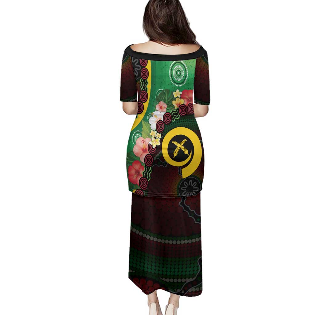 Long God Yumi Stanap Vanuatu Family Matching Puletasi and Hawaiian Shirt Tropical Flowers Aboriginal Pattern