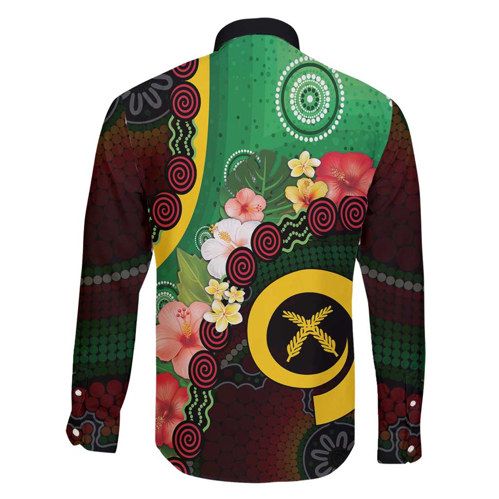 Long God Yumi Stanap Vanuatu Family Matching Short Sleeve Bodycon Dress and Hawaiian Shirt Tropical Flowers Aboriginal Pattern