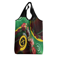 Long God Yumi Stanap Vanuatu Grocery Bag Tropical Flowers Aboriginal Pattern