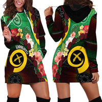 Long God Yumi Stanap Vanuatu Hoodie Dress Tropical Flowers Aboriginal Pattern