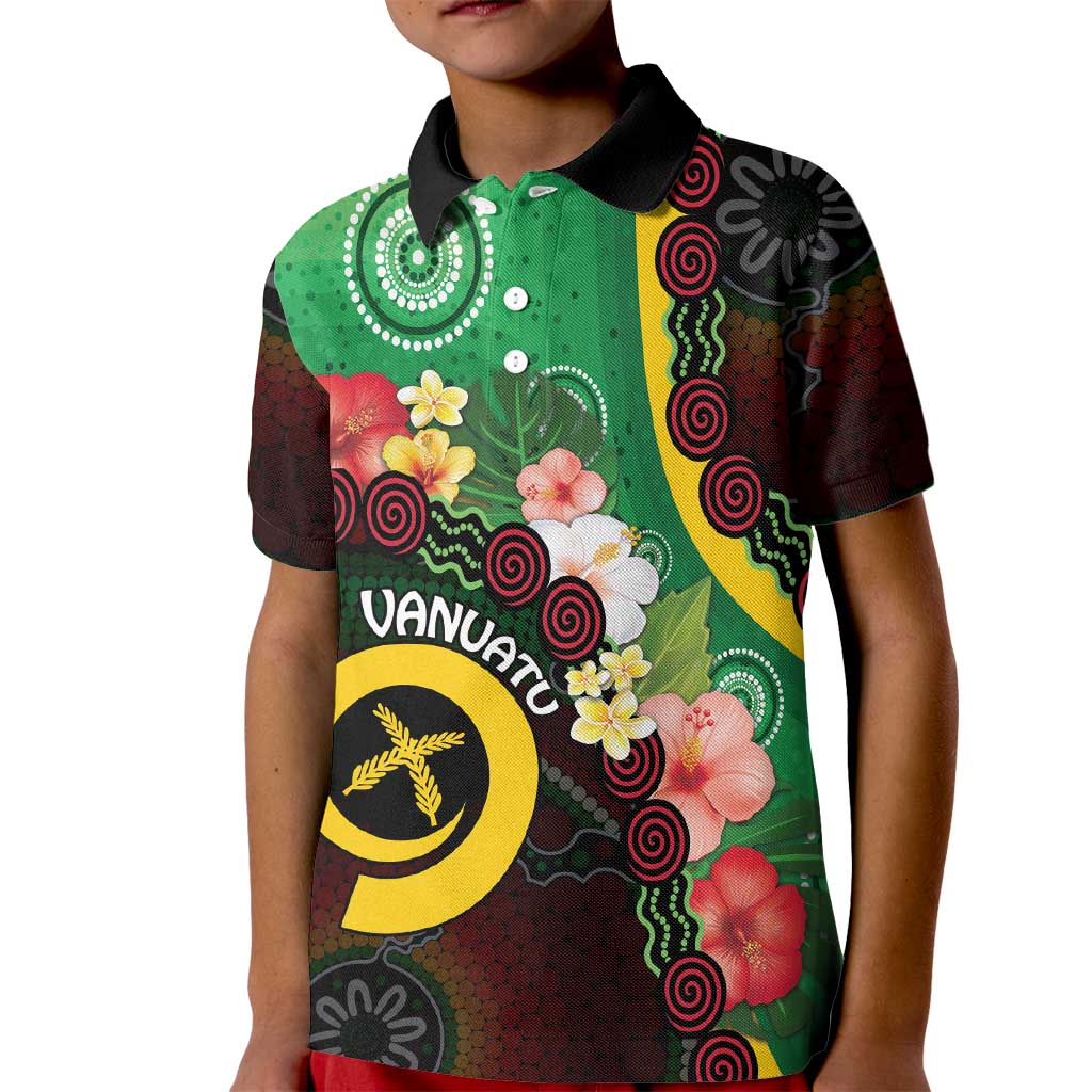 Long God Yumi Stanap Vanuatu Kid Polo Shirt Tropical Flowers Aboriginal Pattern