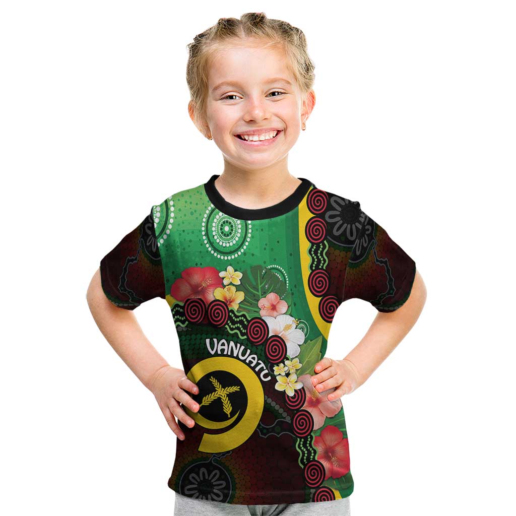 Long God Yumi Stanap Vanuatu Kid T Shirt Tropical Flowers Aboriginal Pattern