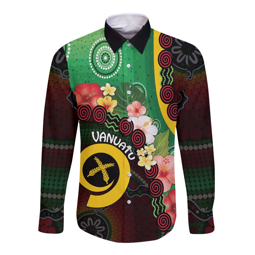 Long God Yumi Stanap Vanuatu Long Sleeve Button Shirt Tropical Flowers Aboriginal Pattern