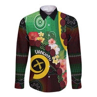 Long God Yumi Stanap Vanuatu Long Sleeve Button Shirt Tropical Flowers Aboriginal Pattern