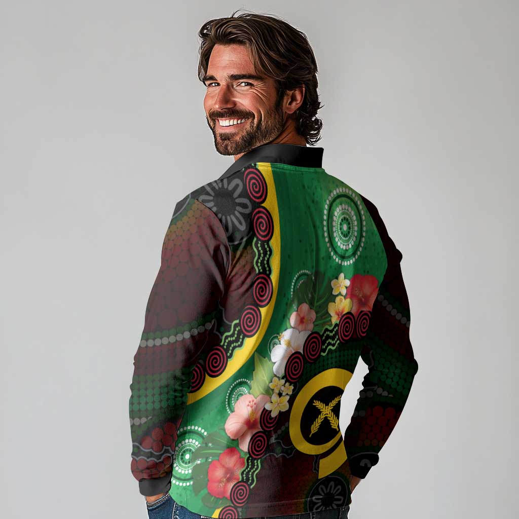 Long God Yumi Stanap Vanuatu Long Sleeve Polo Shirt Tropical Flowers Aboriginal Pattern