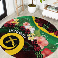Long God Yumi Stanap Vanuatu Round Carpet Tropical Flowers Aboriginal Pattern