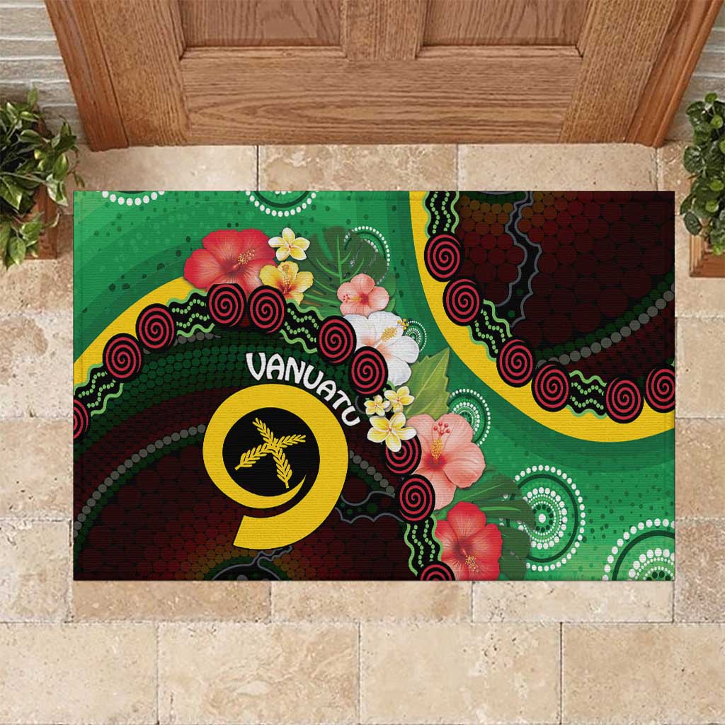 Long God Yumi Stanap Vanuatu Rubber Doormat Tropical Flowers Aboriginal Pattern