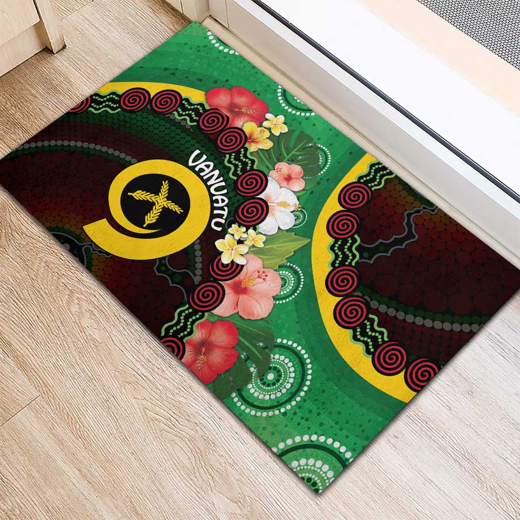 Long God Yumi Stanap Vanuatu Rubber Doormat Tropical Flowers Aboriginal Pattern