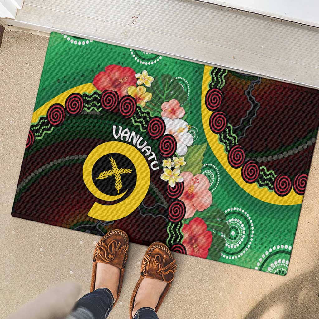 Long God Yumi Stanap Vanuatu Rubber Doormat Tropical Flowers Aboriginal Pattern