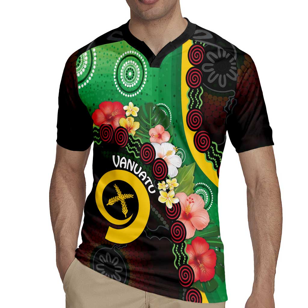 Long God Yumi Stanap Vanuatu Rugby Jersey Tropical Flowers Aboriginal Pattern